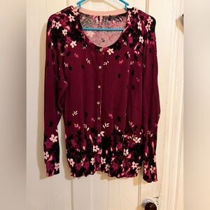 Basic Editions Women's Cardigan Sweater Size 1X Floral Cotton purple